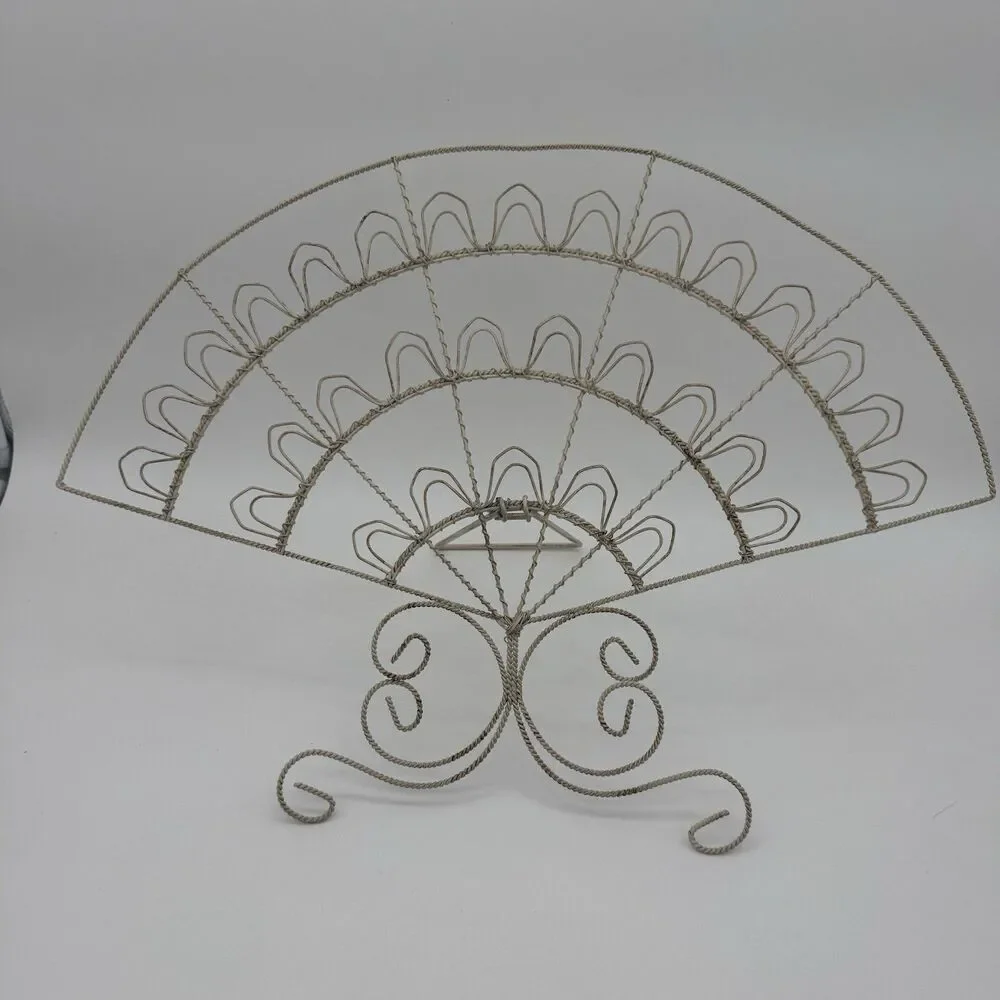 Christmas Card Holder Oriental Wired Scrolled Shelf Folding Fan Design 21x16.5